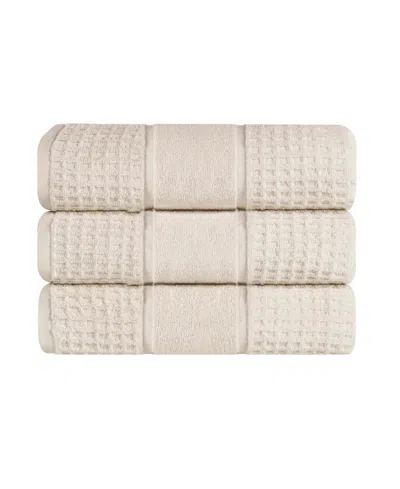 Superior Napa Zero Twist Waffle Honeycomb Plush Soft Absorbent 3-piece Bath Towel Set In Neutral