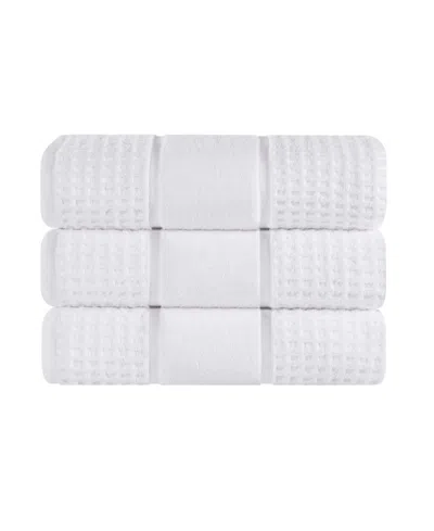 Superior Napa Zero Twist Waffle Honeycomb Plush Soft Absorbent 3-piece Bath Towel Set In White