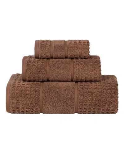 Superior Napa Zero Twist Waffle Honeycomb Plush Soft Absorbent 3-piece Towel Set In Brown