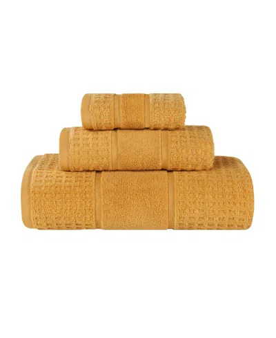 Superior Napa Zero Twist Waffle Honeycomb Plush Soft Absorbent 3-piece Towel Set In Gold