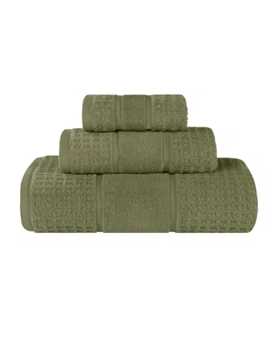 Superior Napa Zero Twist Waffle Honeycomb Plush Soft Absorbent 3-piece Towel Set In Green