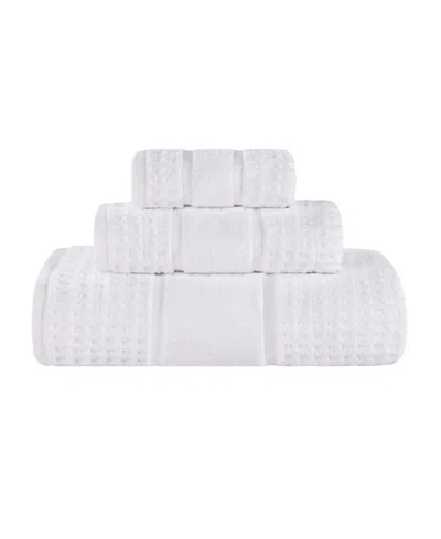 Superior Napa Zero Twist Waffle Honeycomb Plush Soft Absorbent 3-piece Towel Set In White
