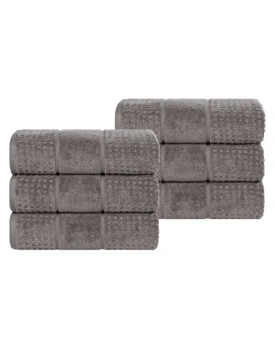 Superior Napa Zero Twist Waffle Honeycomb Plush Soft Absorbent 6-piece Hand Towel Set In Gray