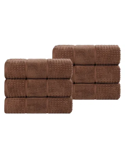 Superior Napa Zero Twist Waffle Honeycomb Plush Soft Absorbent 6-piece Hand Towel Set In Brown