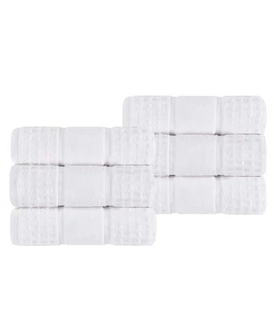 Superior Napa Zero Twist Waffle Honeycomb Plush Soft Absorbent 6-piece Hand Towel Set In White