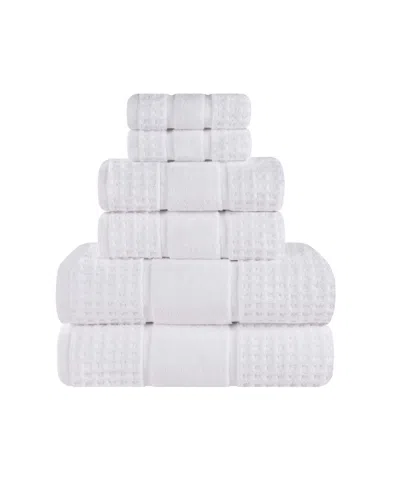 Superior Napa Zero Twist Waffle Honeycomb Plush Soft Absorbent 6-piece Towel Set In White