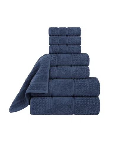 Superior Napa Zero Twist Waffle Honeycomb Plush Soft Absorbent 8-piece Towel Set In Blue