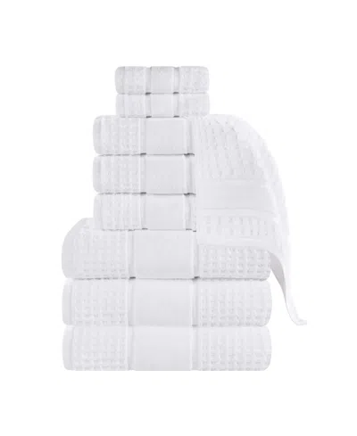 Superior Napa Zero Twist Waffle Honeycomb Plush Soft Absorbent 9-piece Towel Set In White