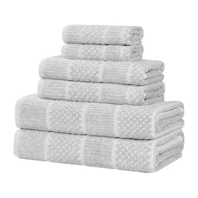 Superior Naples Collection | 80% Cotton 20% Viscose 6-pc. Quick Dry Geometric Bath Towel Set In Silver