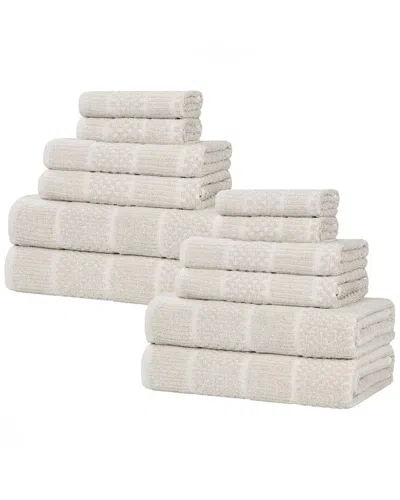 Superior Naples Medium Weight Checkered & Ribbed 12pc Towel Set In Neutral
