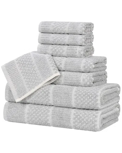 Superior Naples Medium Weight Checkered & Ribbed 8pc Towel Set In White