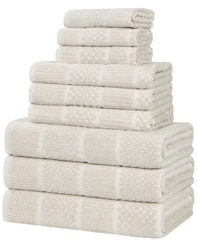 Superior Naples Medium Weight Checkered & Ribbed 9pc Towel Set In Neutral