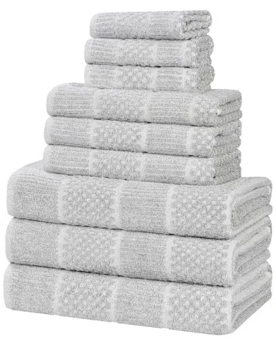Superior Naples Medium Weight Checkered & Ribbed 9pc Towel Set In Blue