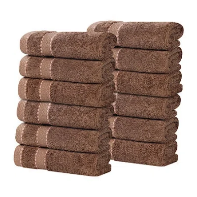 Superior Niles Collection | 100% Egyptian Cotton 12-pc. Quick Dry Washcloth In Brown