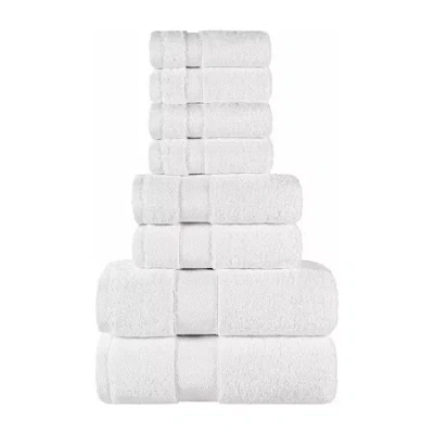 Superior Niles Collection | 100% Egyptian Cotton 8-pc. Quick Dry Geometric Bath Towel Set In White