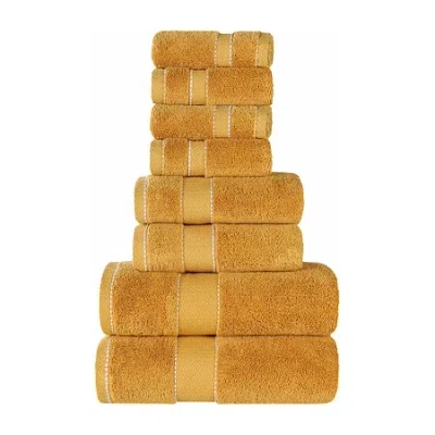 Superior Niles Collection | 100% Egyptian Cotton 8-pc. Quick Dry Geometric Bath Towel Set In Yellow