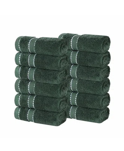Superior Niles Egypt Produced Giza Dobby Ultra-plush Thick Soft Absorbent 12-piece Face Towel Washcloth Set In Green