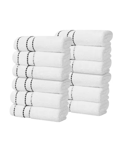 Superior Niles Egypt Produced Giza Dobby Ultra-plush Thick Soft Absorbent 12-piece Face Towel Washcloth Set In White