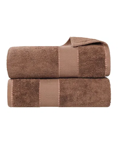 Superior Niles Egypt Produced Giza Dobby Ultra-plush Thick Soft Absorbent 2-piece Bath Sheet Set In Brown