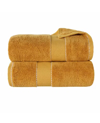 Superior Niles Egypt Produced Giza Dobby Ultra-plush Thick Soft Absorbent 2-piece Bath Sheet Set In Yellow
