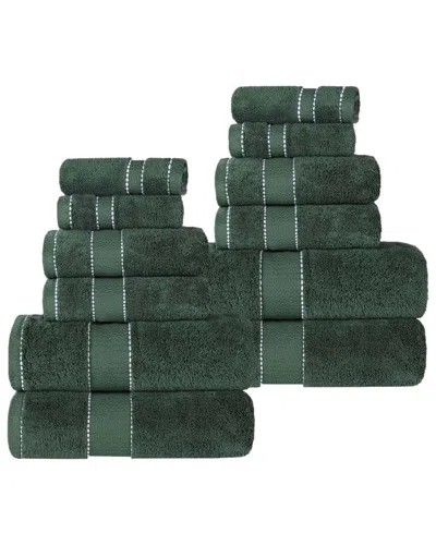 Superior Niles Giza Cotton Dobby Ultra-plush Thick Soft Absorbent 12pc Towel Set In Green