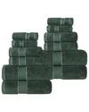 Superior Niles Giza Cotton Dobby Ultra-plush Thick Soft Absorbent 12pc Towel Set In Green