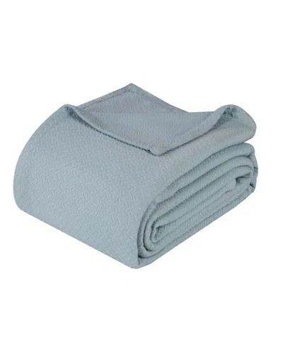 Superior Nobel Cotton Jacquard Dobby Weave Textured Chevron Lightweight Woven Blanket, California King In Light Blue