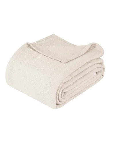 Superior Nobel Cotton Jacquard Dobby Weave Textured Chevron Lightweight Woven Blanket, King In Ivory