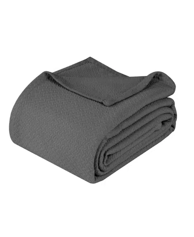Superior Nobel Cotton Jacquard Dobby Weave Textured Chevron Lightweight Woven Blanket, Twin In Charcoal