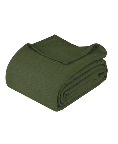 Superior Nobel Cotton Jacquard Dobby Weave Textured Chevron Lightweight Woven Blanket, Twin In Forest Green
