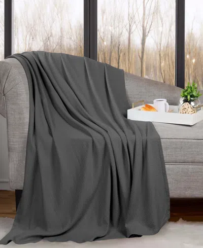 Superior Nobel Cotton Jacquard Dobby Weave Textured Chevron Lightweight Woven Throw, 50" X 60" In Charcoal
