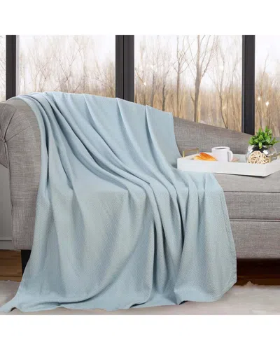 Superior Nobel Cotton Textured Chevron Lightweight Woven Throw Blanket In Blue