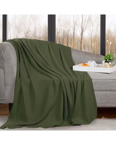 Superior Nobel Cotton Textured Chevron Lightweight Woven Throw Blanket In Green