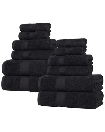 Superior Oregon Organic Cotton Medium Weight Solid 12pc Towel Set In Black