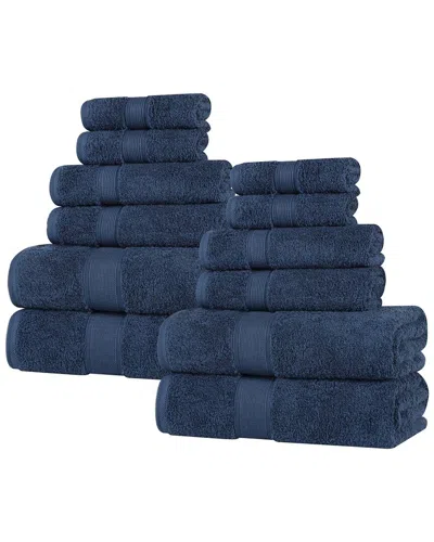 Superior Oregon Organic Cotton Medium Weight Solid 12pc Towel Set In Navy