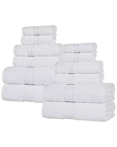 Superior Oregon Organic Cotton Medium Weight Solid 12pc Towel Set In White