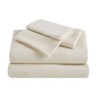 Superior Orion Cotton Linen Blend Garment Washed Deep Pocket Bed Sheet Set In Ivory