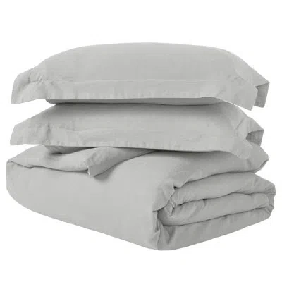 Superior Orion Cotton Linen Garment Washed 3 Piece Duvet Cover Set With Pillow Shams In Silver