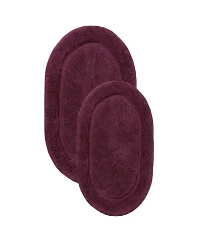Superior Luxurious Set Of 2 Non-skid Cotton Bath Rugs In Burgundy