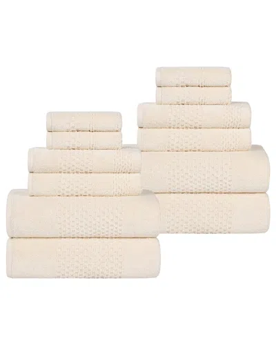 Superior Playa Zero Twist Cotton Medium Weight Solid Waffle Textured 12pc  Towel Set