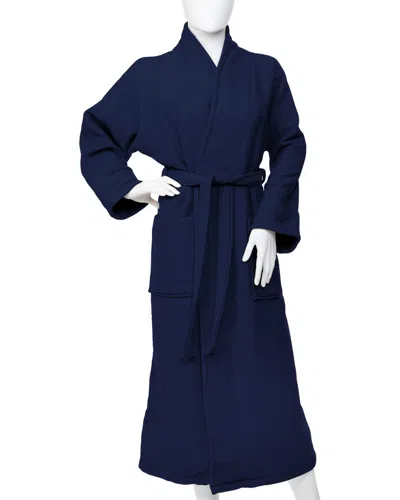 Superior Premium Unisex Adult Waffle Cotton Bath Robe In Blue