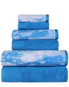 Superior Quick-drying Solid And Marble Effect 6pc Towel Set In Blue