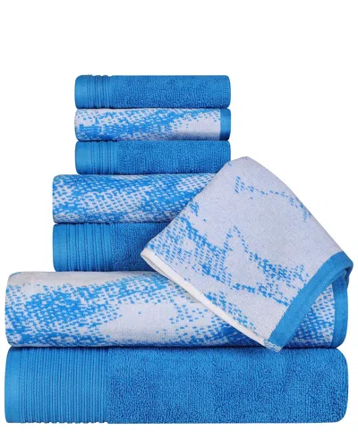 Superior Quick-drying Solid And Marble Effect 8pc Towel Set In Blue