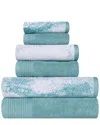 Superior Quick-drying Solid And Marble Effect 6pc Cotton Towel Set In Blue