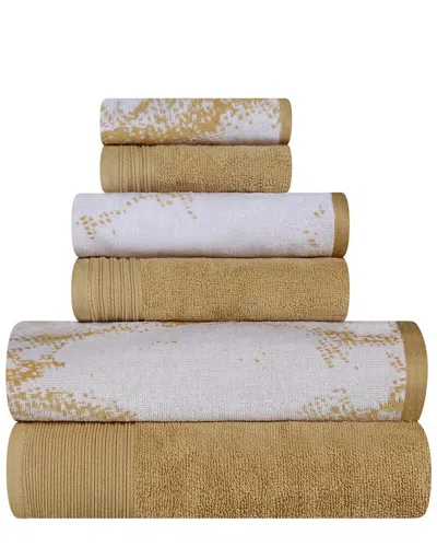 Superior Quick-drying Solid And Marble Effect 6pc Cotton Towel Set In Bronze