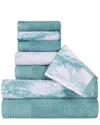 Superior Quick-drying Solid And Marble Effect 8pc Cotton Towel Set In Blue