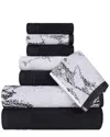 Superior Quick-drying Solid And Marble Effect 8pc Cotton Towel Set In Black