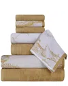 Superior Quick-drying Solid And Marble Effect 8pc Cotton Towel Set In Bronze