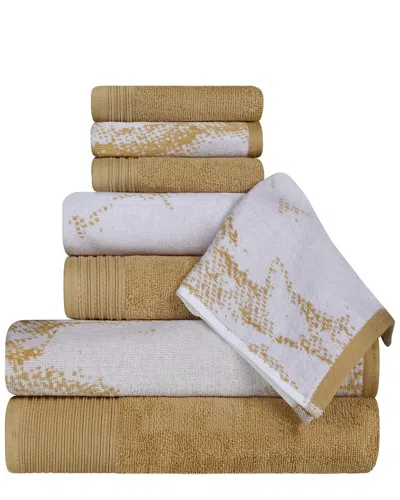 Superior Quick-drying Solid And Marble Effect 8pc Cotton Towel Set In Bronze
