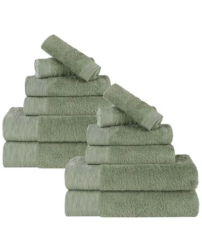Superior Rayon Eco-friendly Fluffy Soft Modern Solid 12pc Towel Set In Green